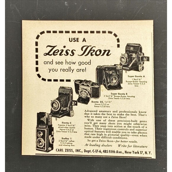 Carl Zeiss "Use a Zeiss Ikon and see how good you really are" Vtg Print Ad 1949 - Picture 3 of 3